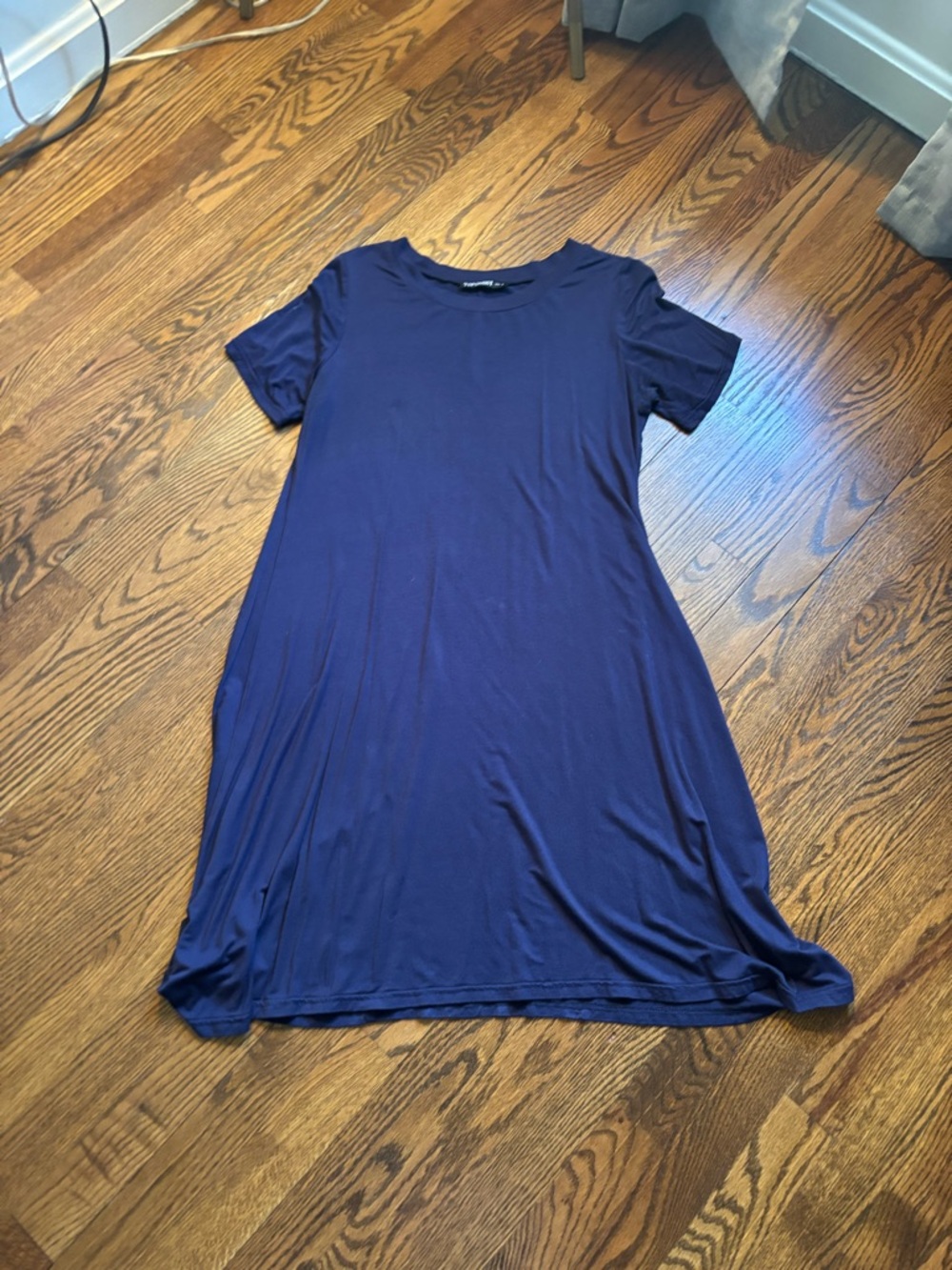 Casual Navy Short-Sleeve Swing Dress